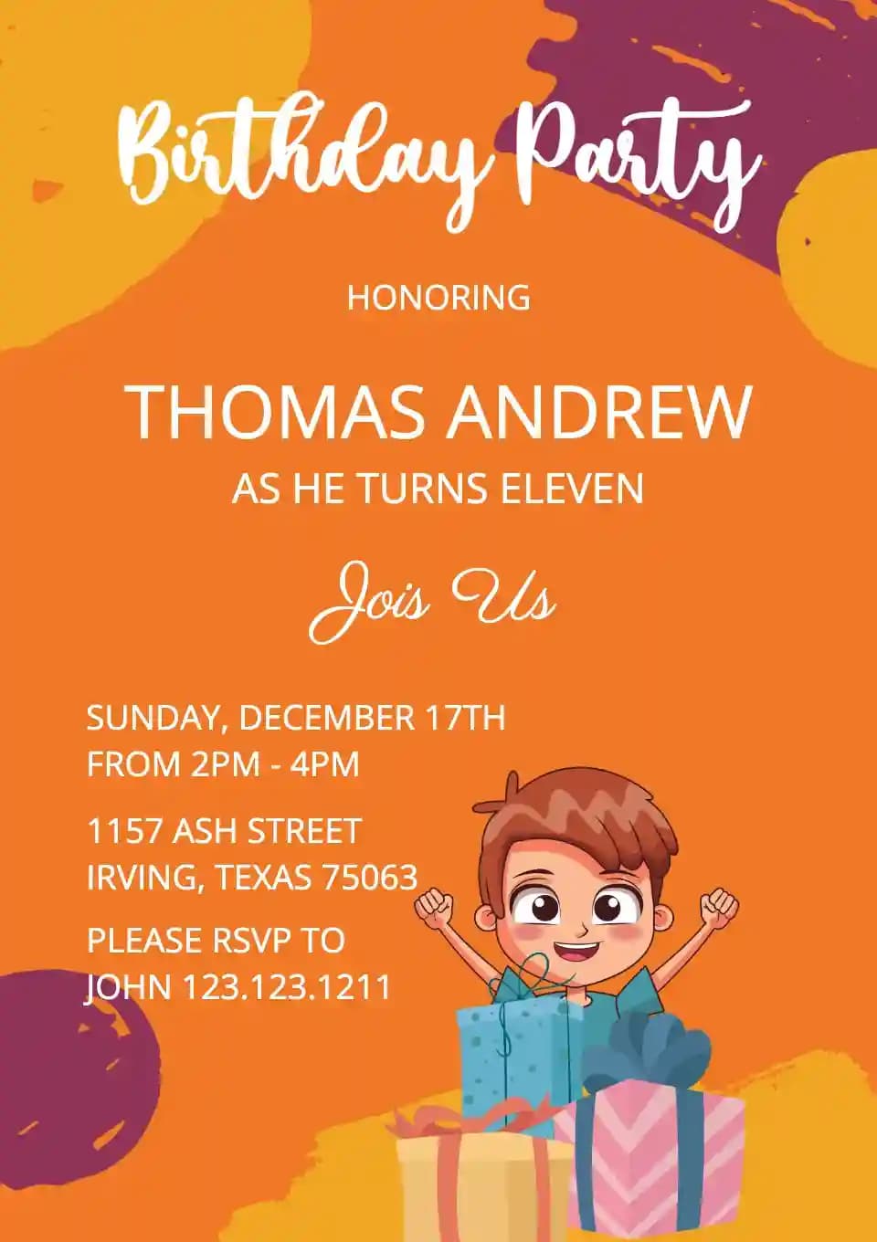 Invitations D'anniversaire Pour Enfants - Fête D'anniversaire Orange