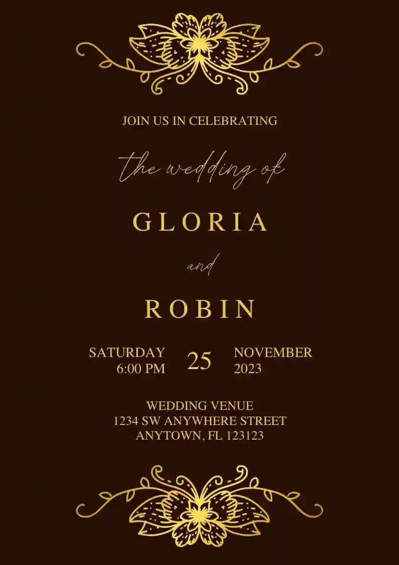 Wedding Invitations - Gold Decorative Flower