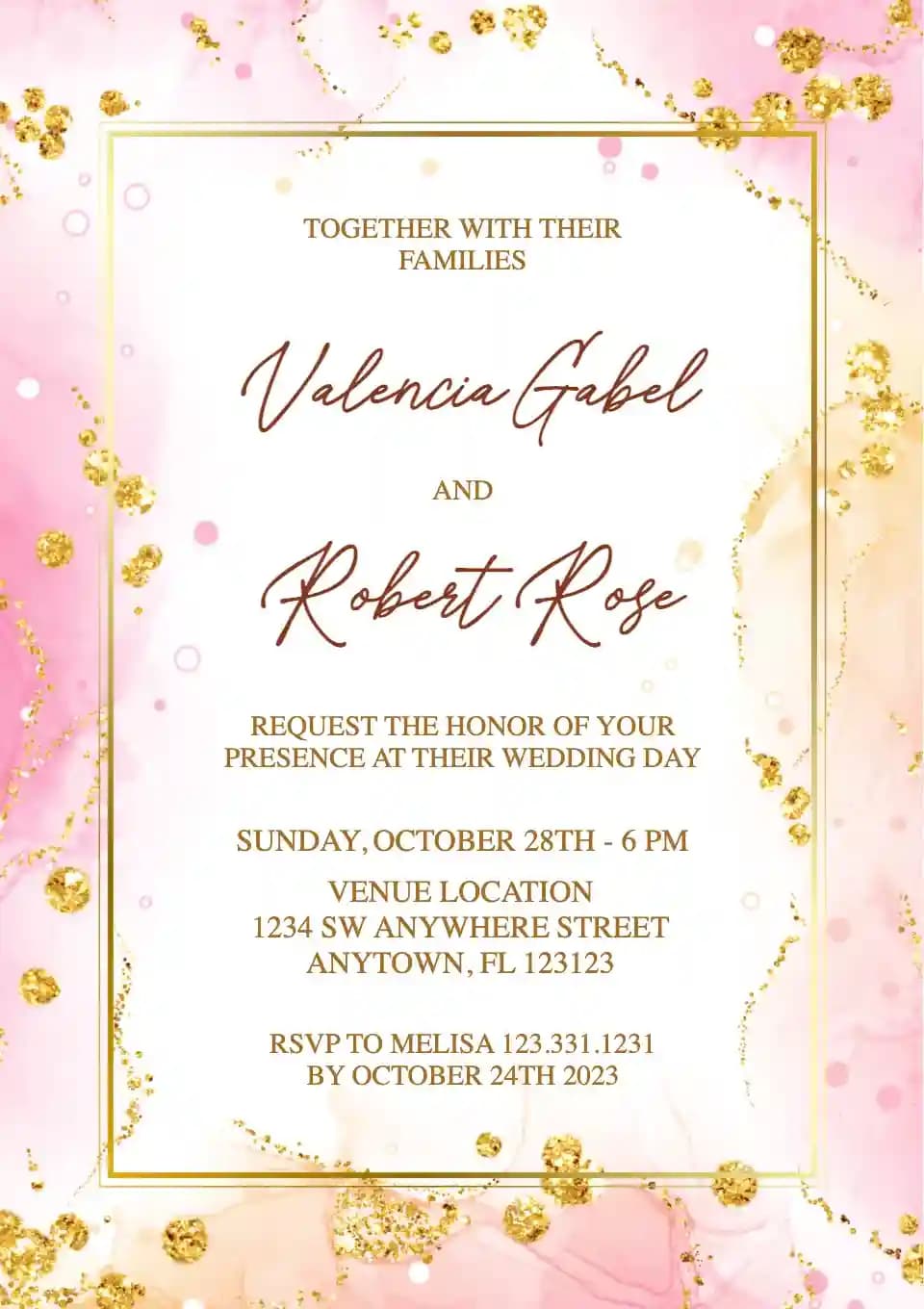 Wedding Invitations - Alcohol Ink Frame Pink