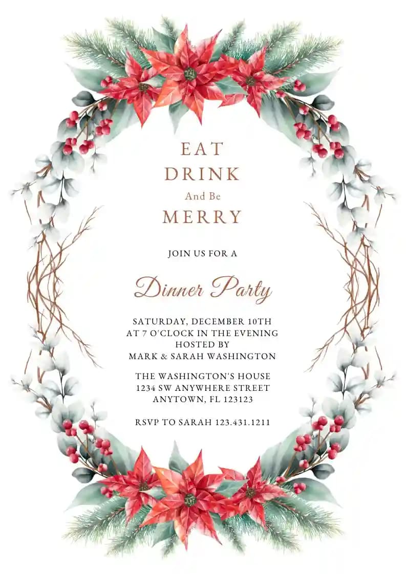 Christmas Party Invitations - Christmas Wreath Watercolor