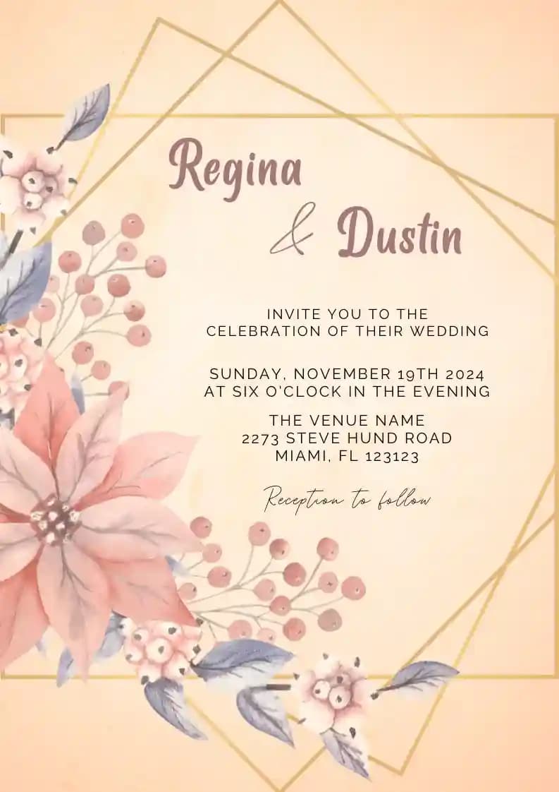 Invitations De Mariage - Décoration Dorée Avec Des Fleurs