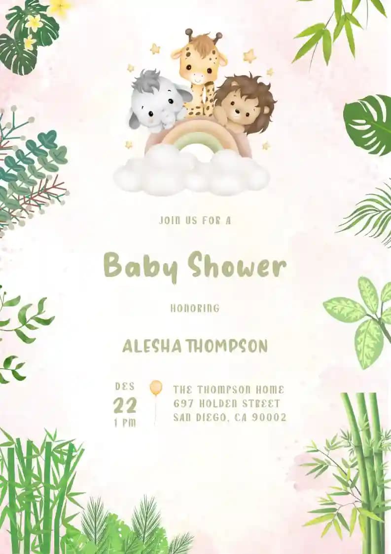 Baby Shower Uitnodigingen - Babydieren Op Cloud