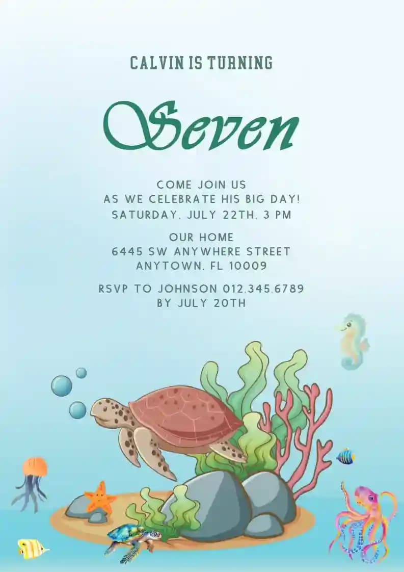 Kids Birthday Invitations - Undersea Animals