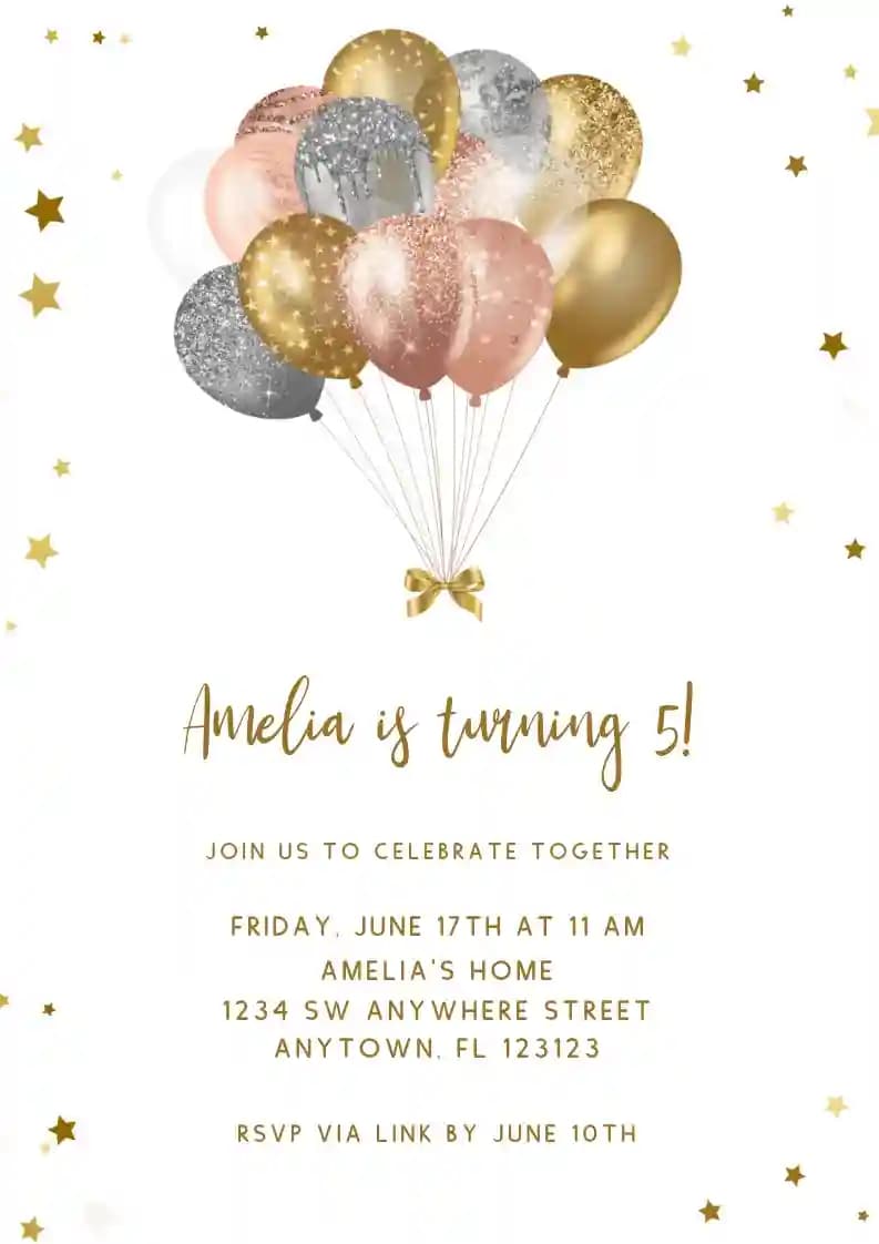 Kids Birthday Invitations - Glitter Balloons