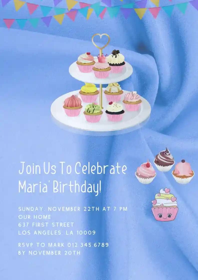 Invitationer Til Børnefødselsdag - Kawaii Cupcake