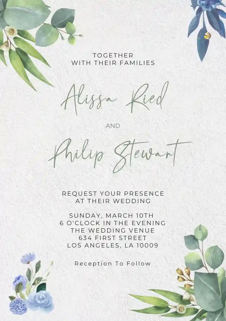 Wedding Invitations - Blue Floral