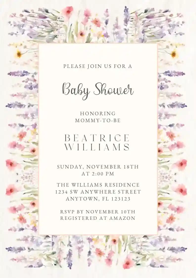 Invitații Pentru Baby Shower - Cadru De Flori Sălbatice