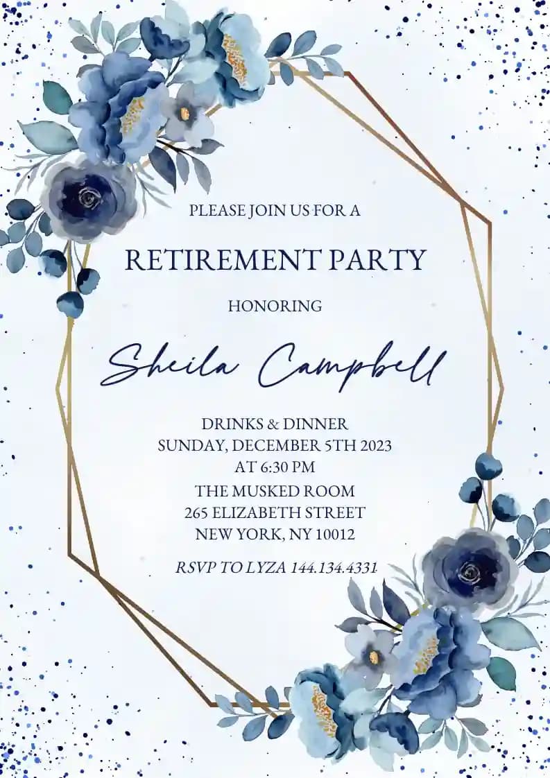Retirement & Farewell Invitations - Blue Watercolor Flower