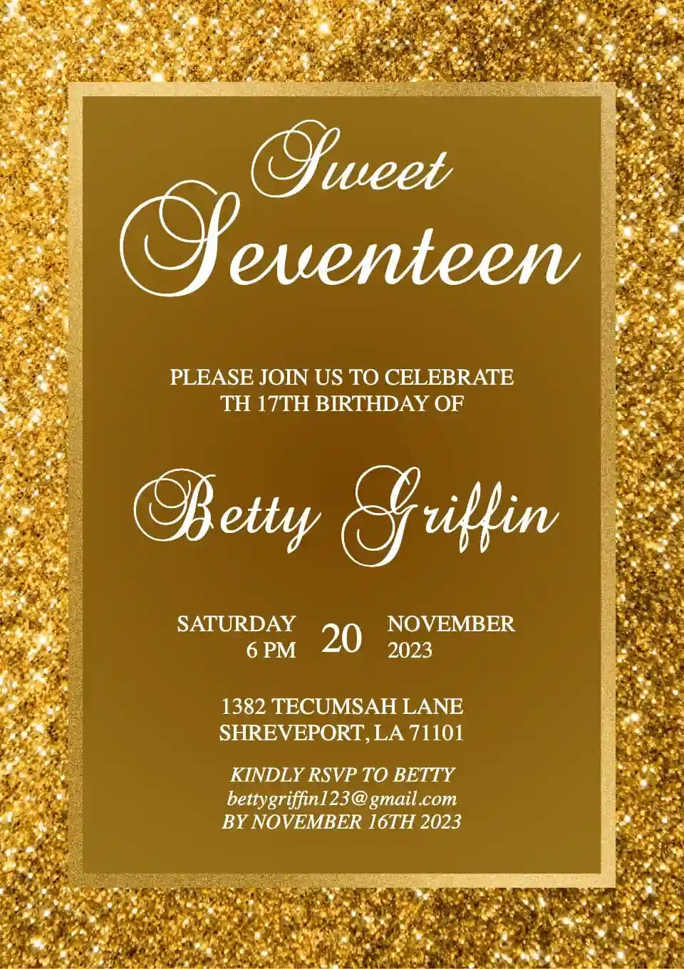 Teens Birthday Invitations - Gold Glitter Background