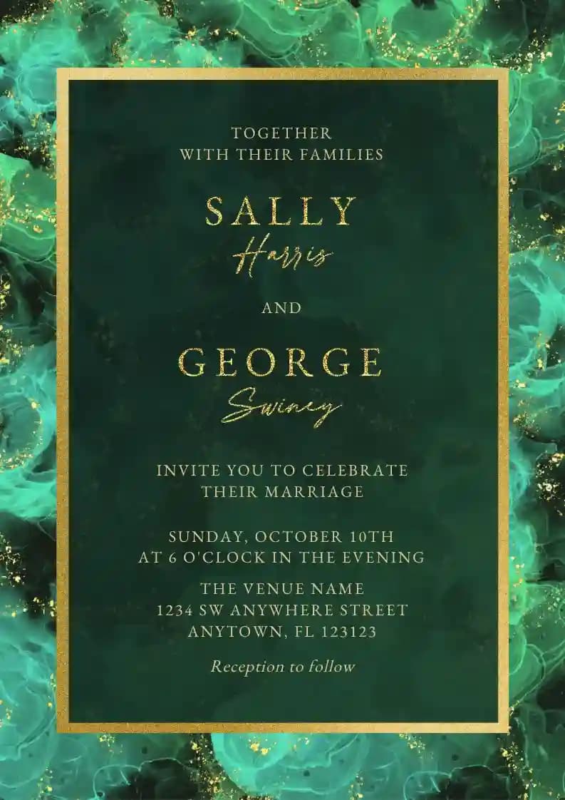 Invitations De Mariage - Encre Verte Dorée