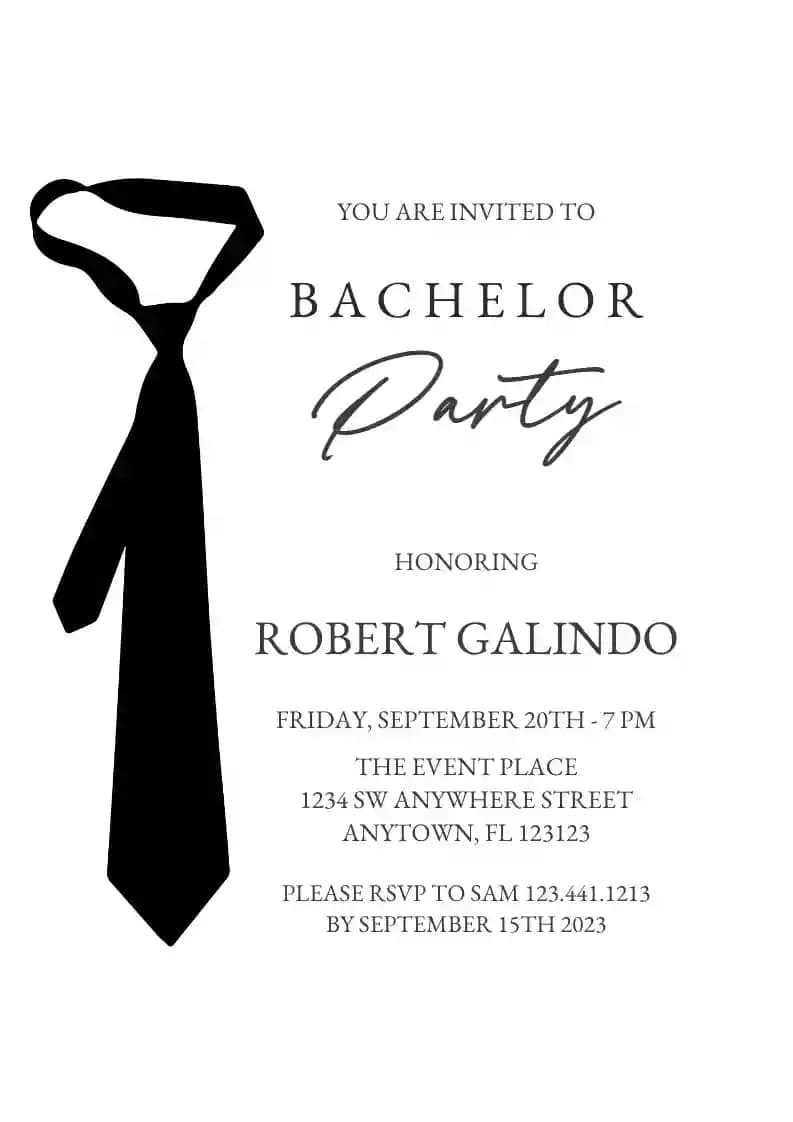Bachelor Party Invitations - Black Tie