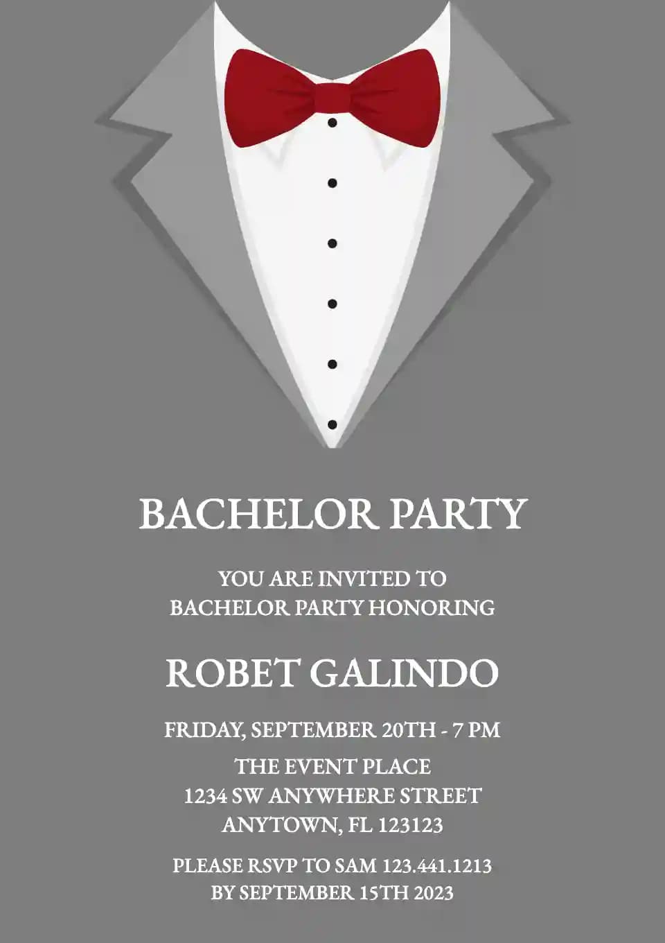Bachelor Party Invitations - Silver Tuxedo