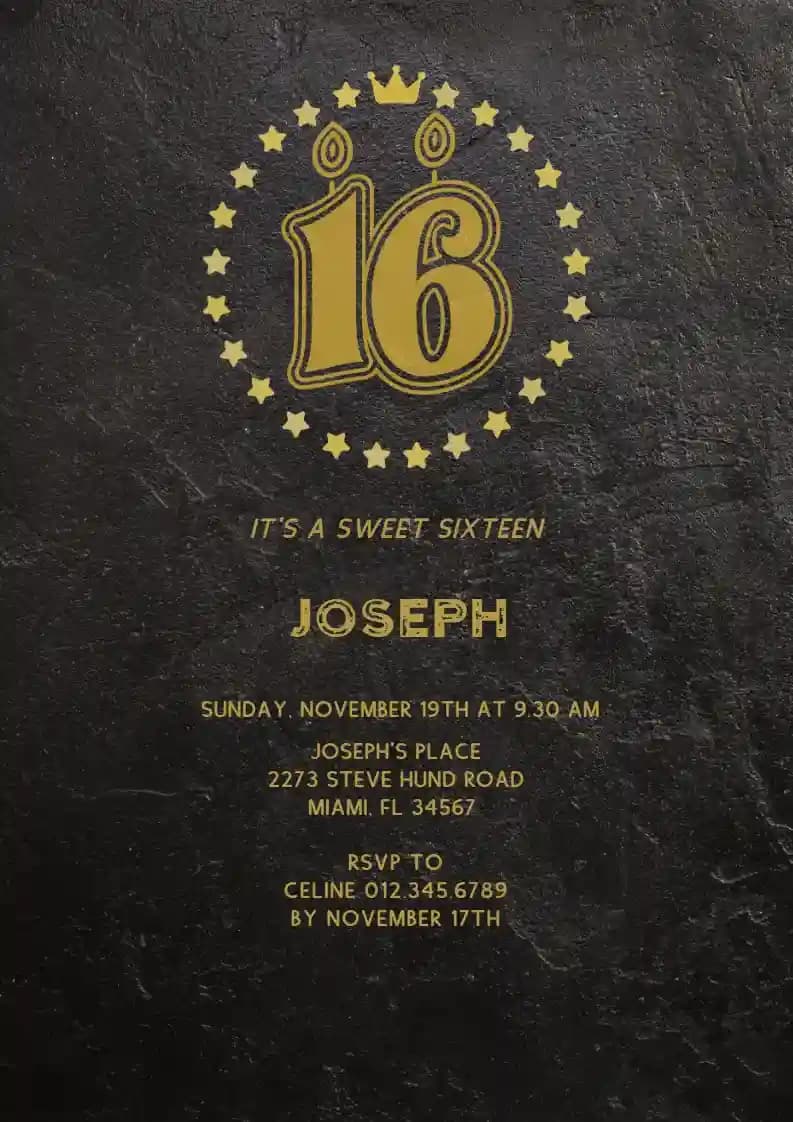 Teens Birthday Invitations - 16th Stars Frame