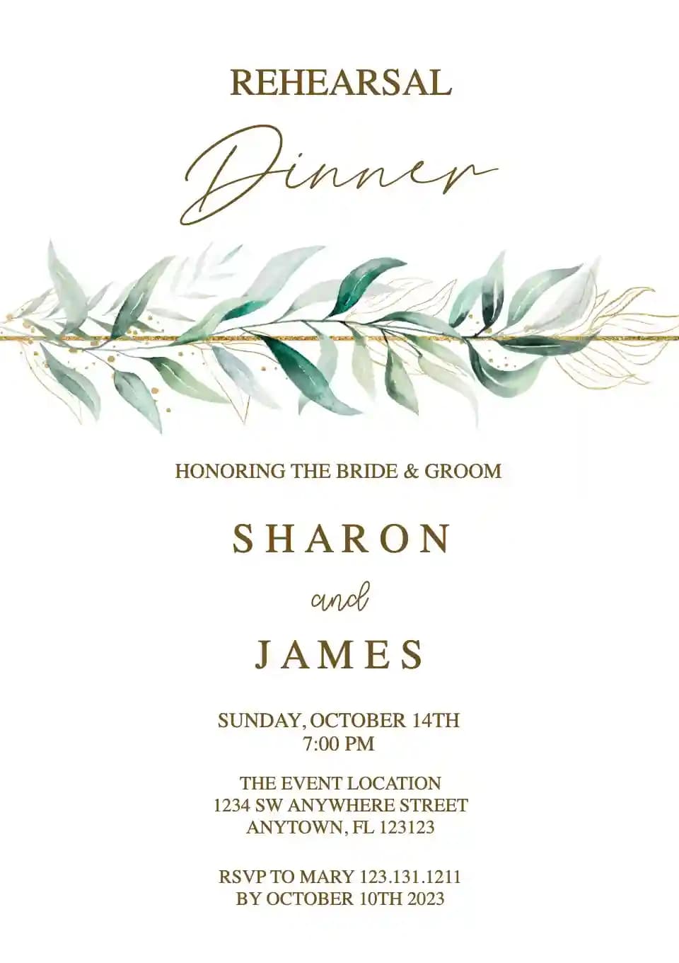 Rehearsal Dinner Invitations - Watercolor Green Leaves