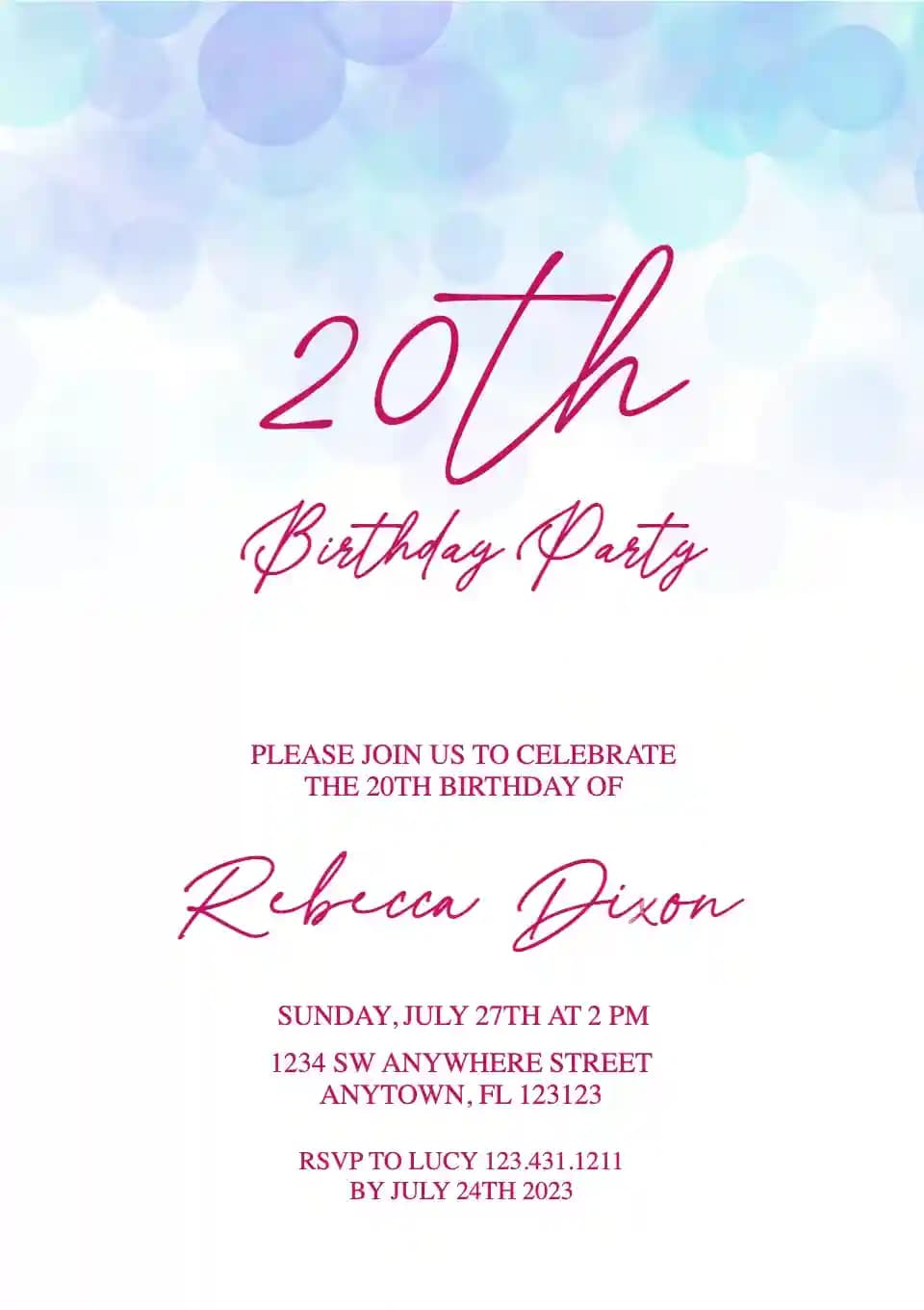 Invitaciones De Cumpleaños Para Adultos - Bokeh De Luces Azules