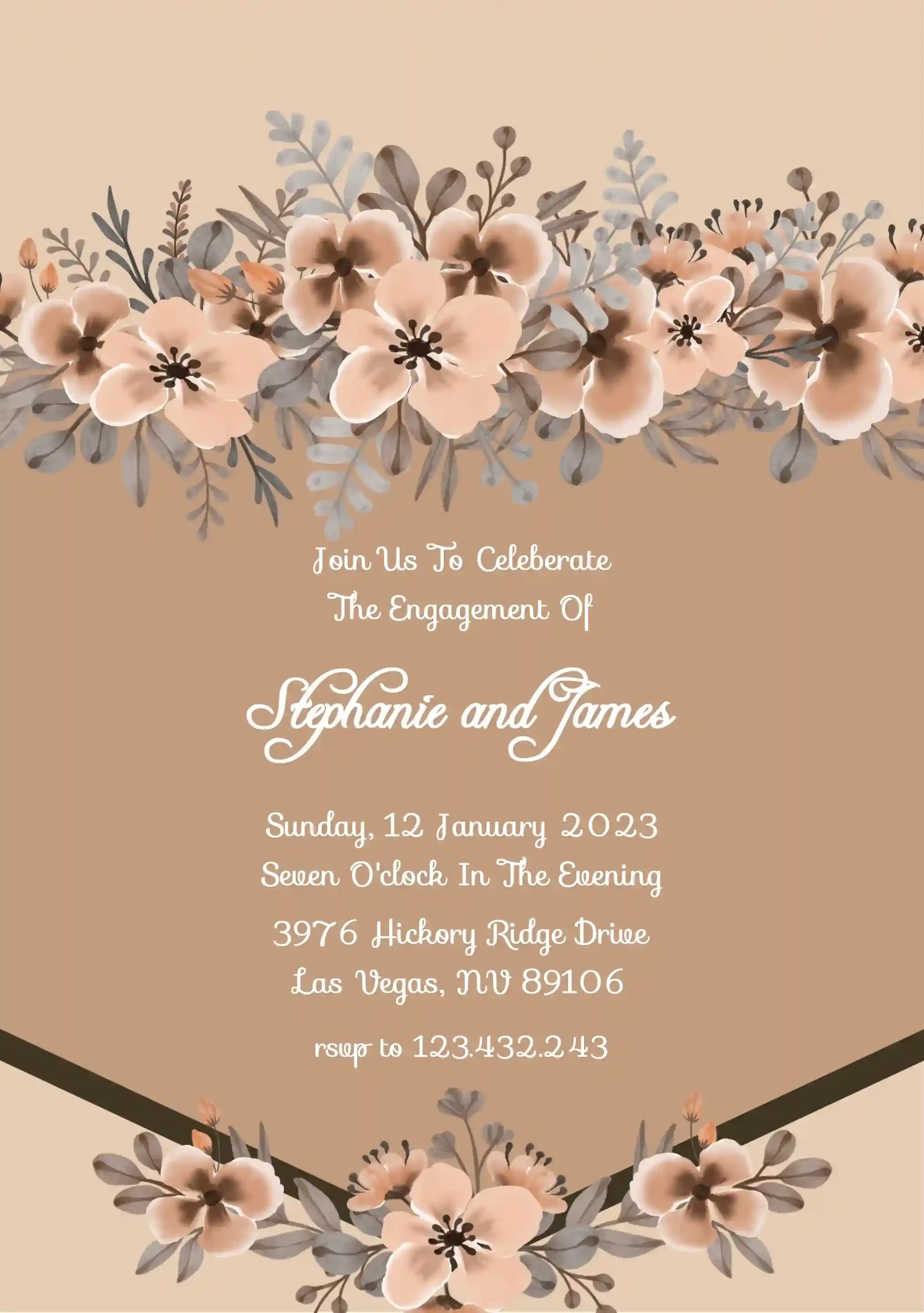 Verlowings Partytjie Uitnodigings - Bruin Blomme
