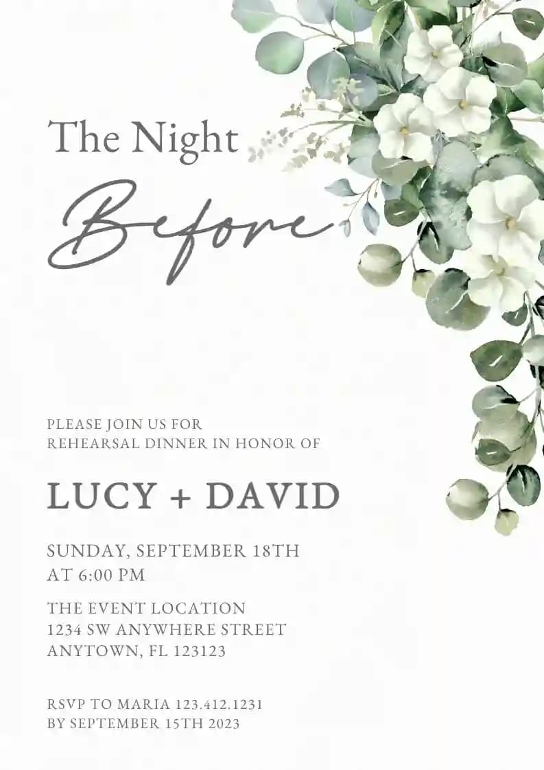 Rehearsal Dinner Invitations - Minimalist Eucalyptus Leaf