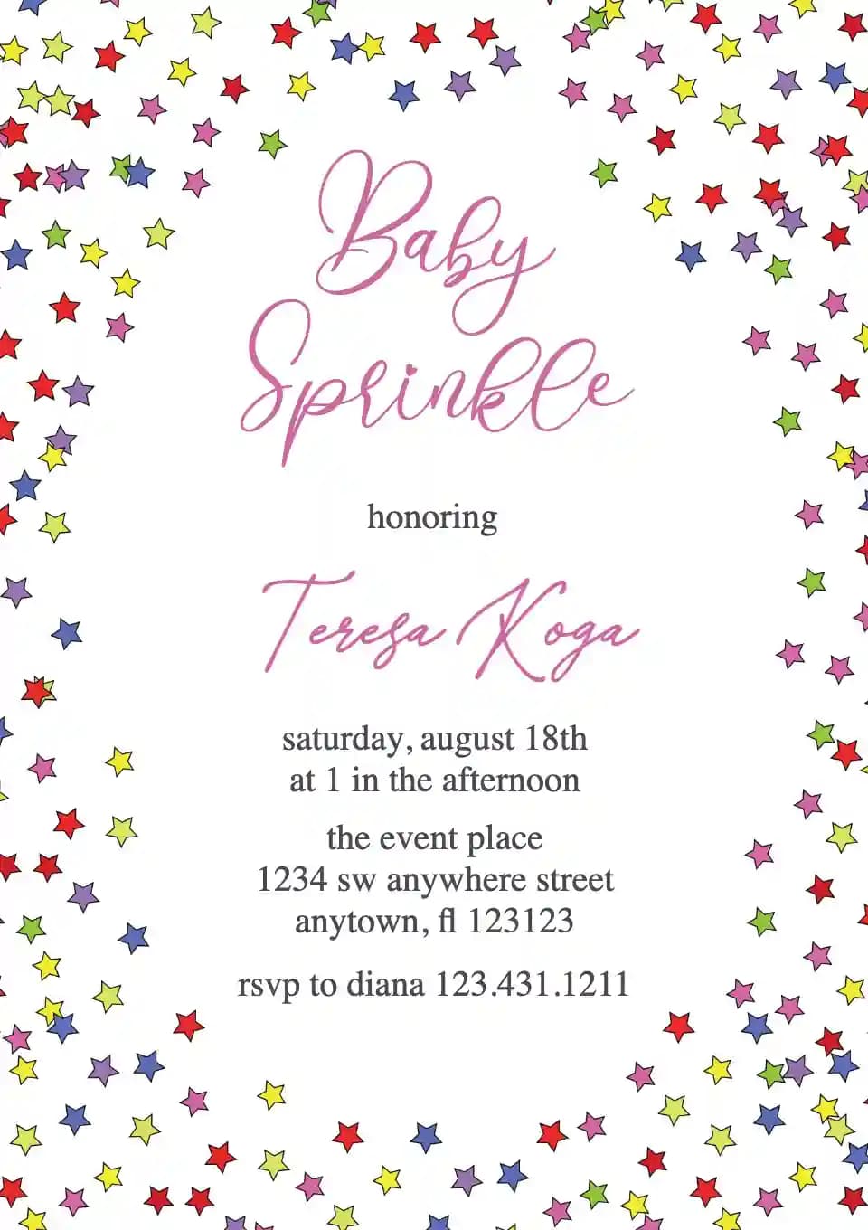 Baby Sprinkle Invitationer - Stjerner Konfetti