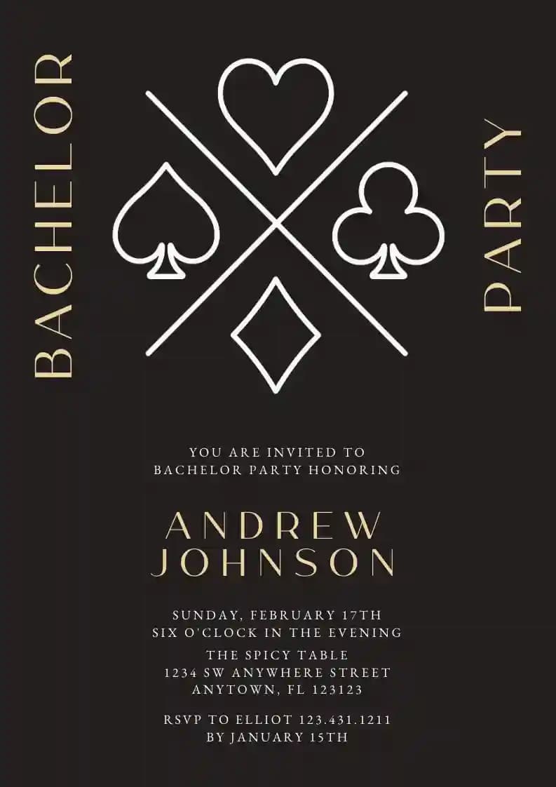 Bachelor Party Invitations - Poker Card Suits