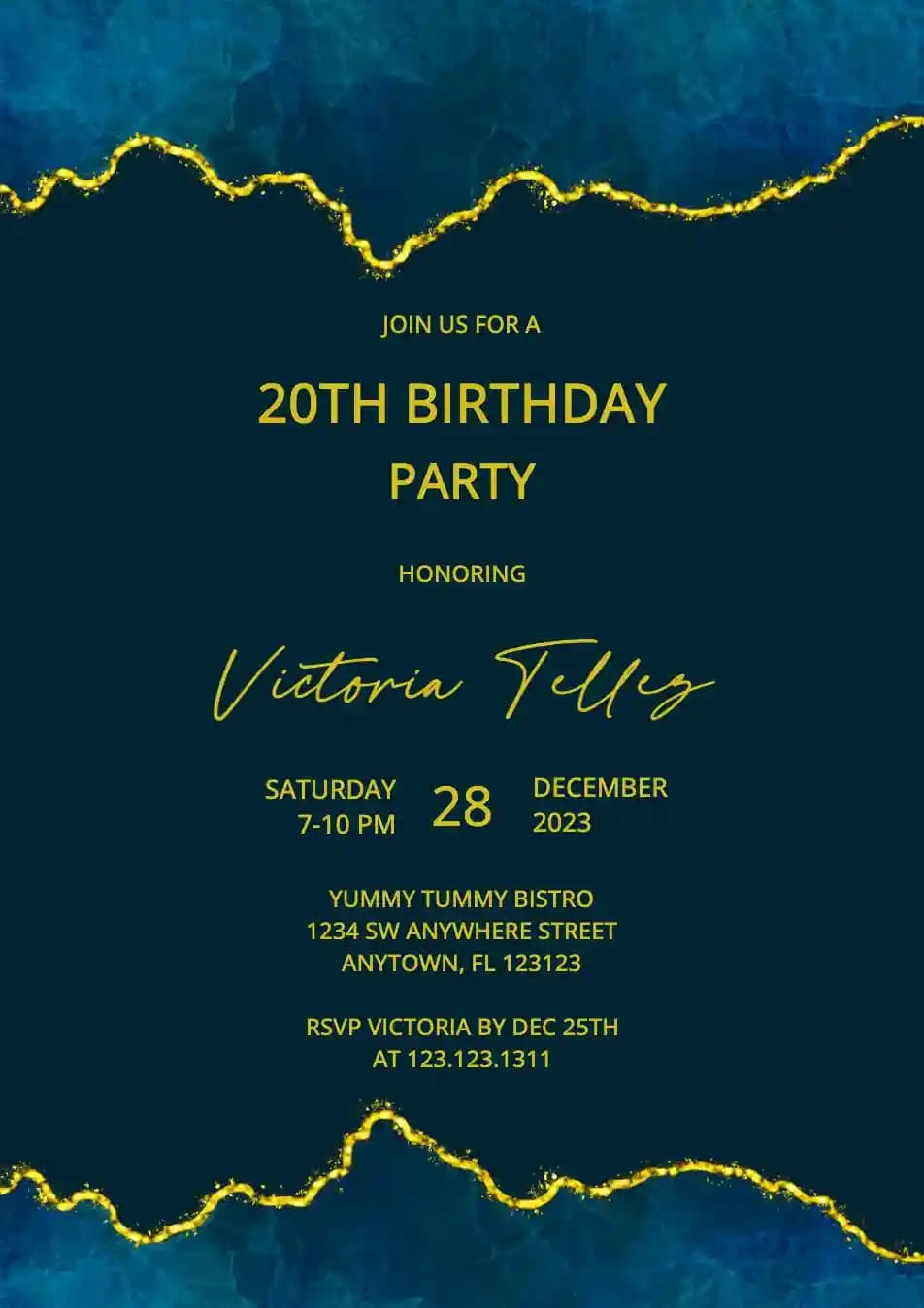 Adults Birthday Invitations - Blue Gradient Glitter