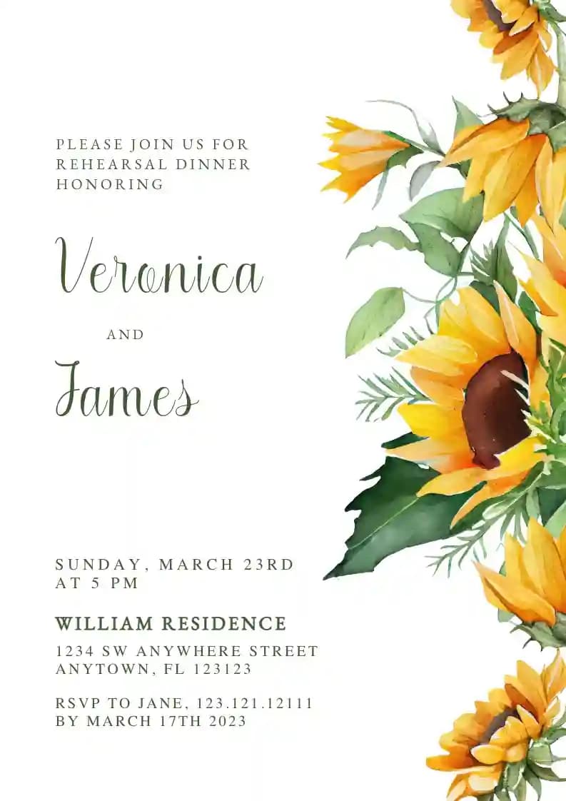 Rehearsal Dinner Invitations - Classy Sunflowers