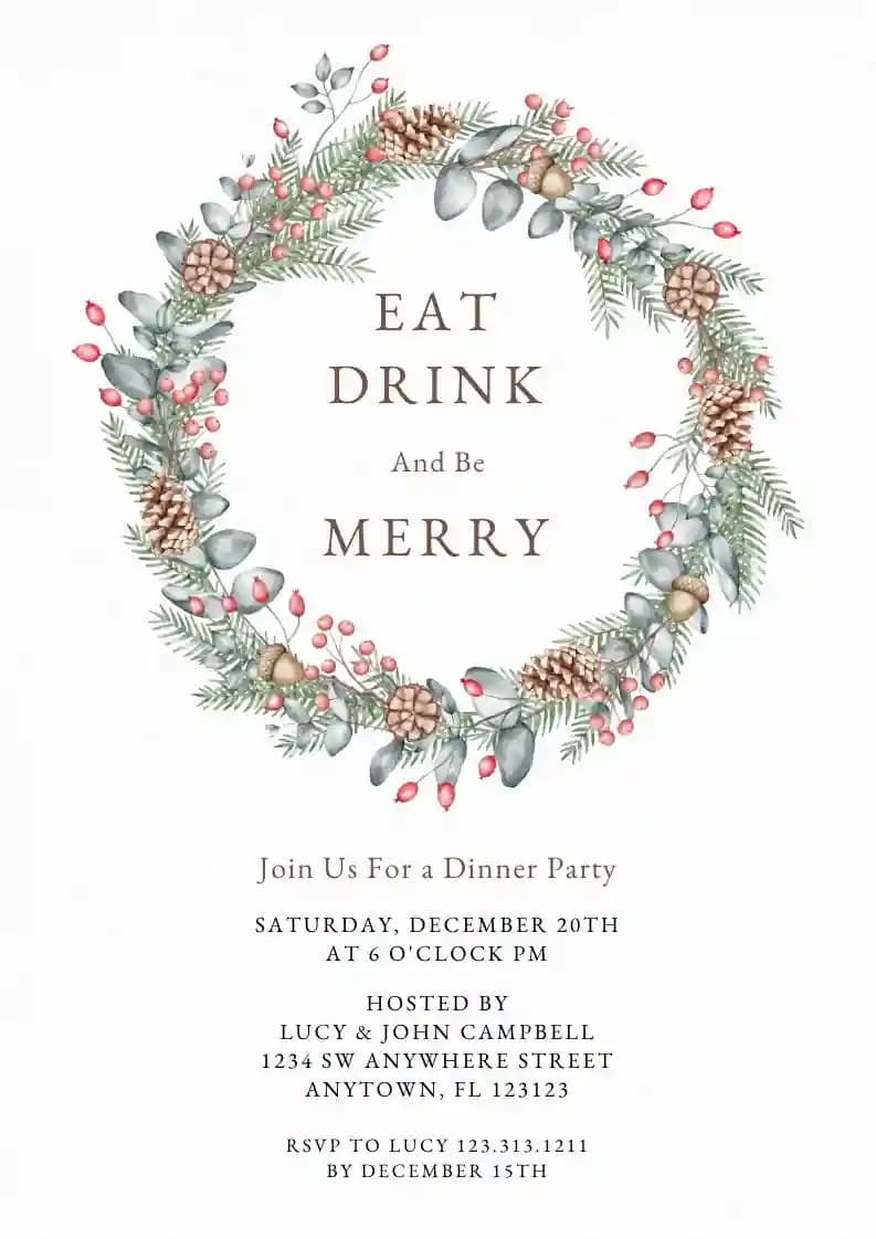 Christmas Party Invitations - Watercolor Christmas Wreath