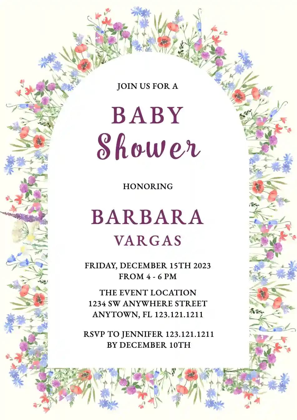 Baby Shower Invitations - Wild Flower Frame