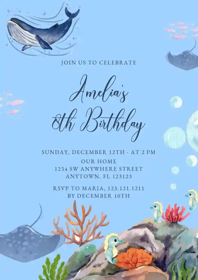 Inviti Di Compleanno Per Bambini - Balene Nell'oceano