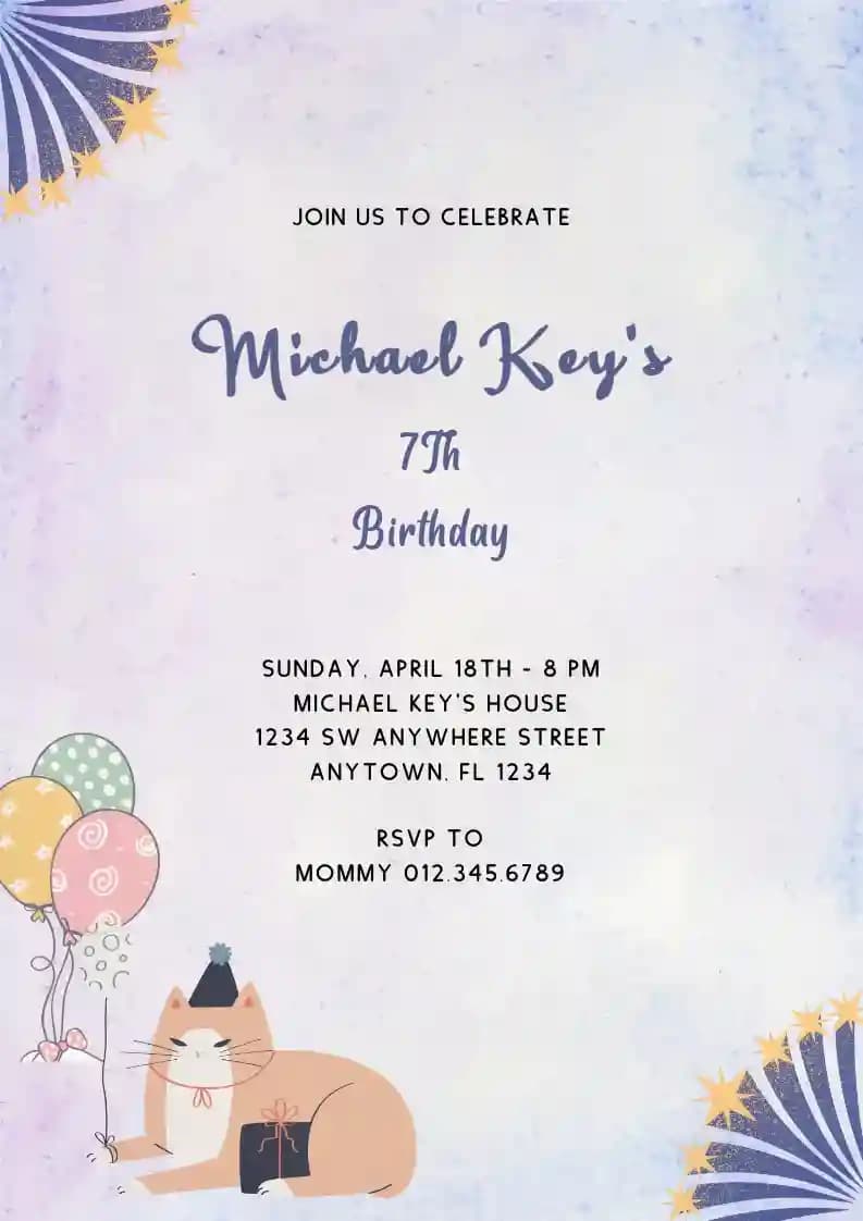Invitations D'anniversaire Pour Enfants - Chat Manx