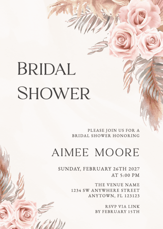 Undangan Bridal Shower - mawar boho