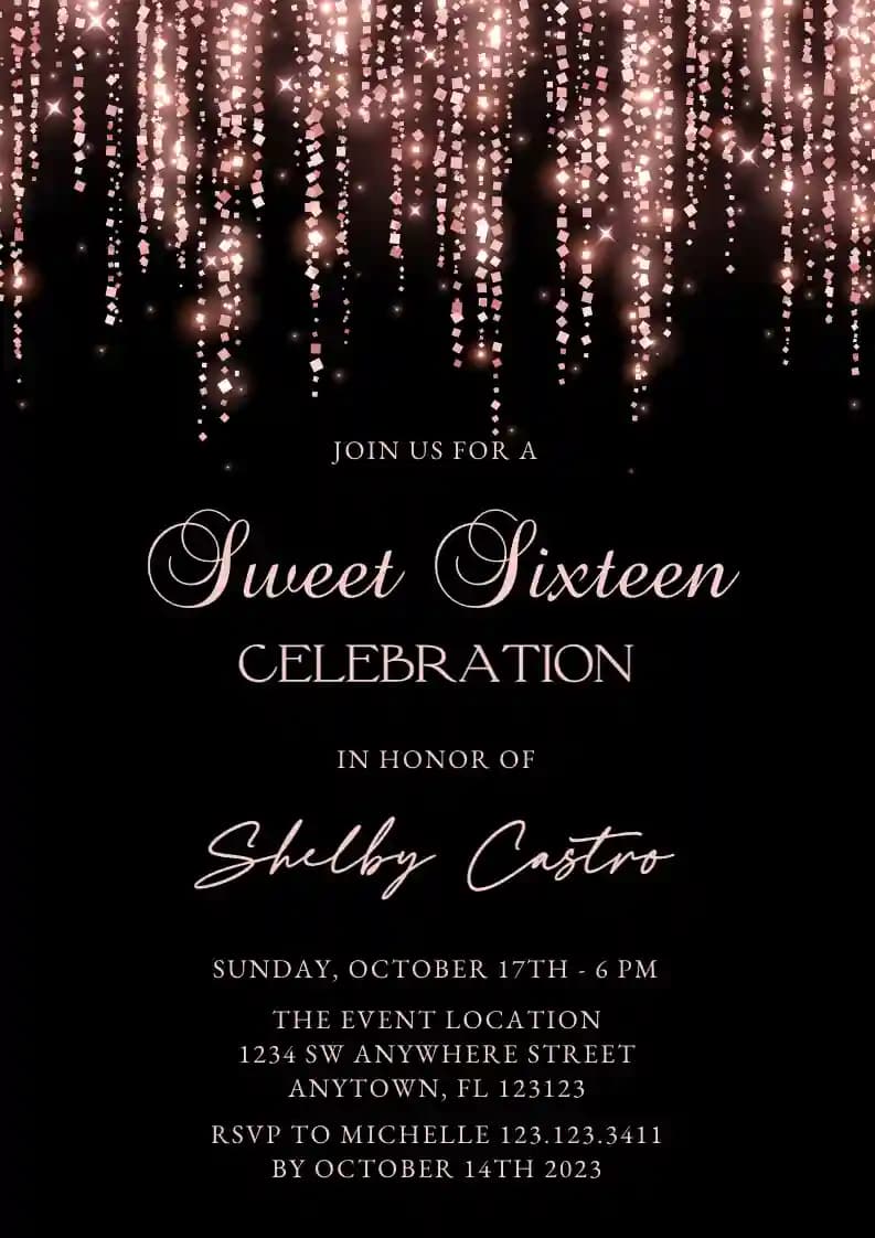 Invitaciones De Cumpleaños Para Adolescentes - Fiesta De Brillo Rosa