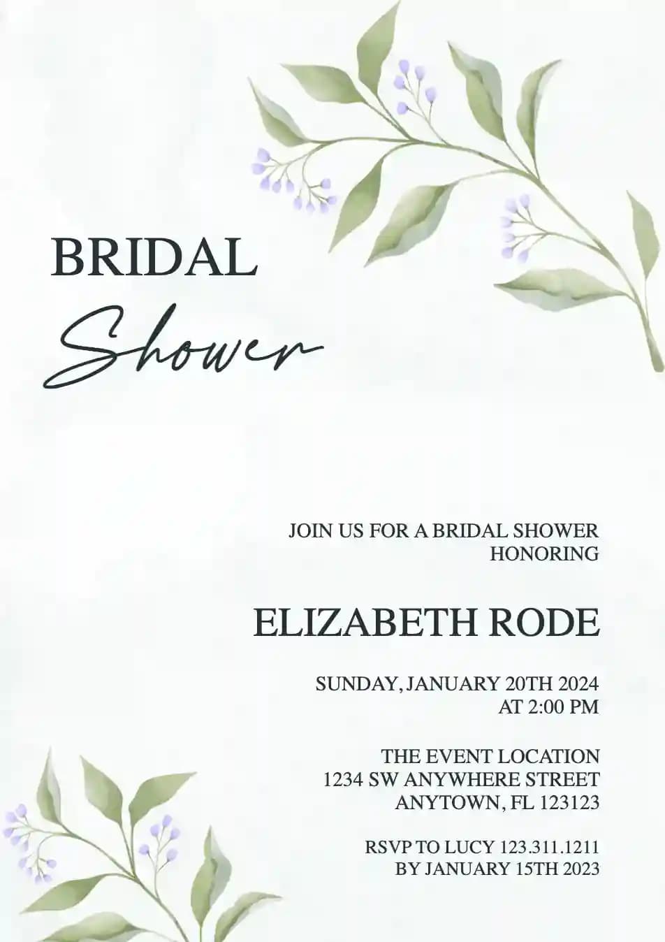 Bridal Shower Invitations - Watercolor Floral Branch
