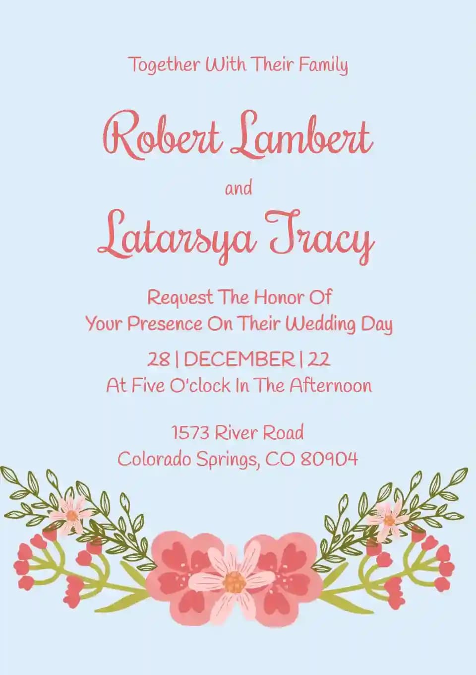 Wedding Invitations - Clean Pink Floral Wedding Template