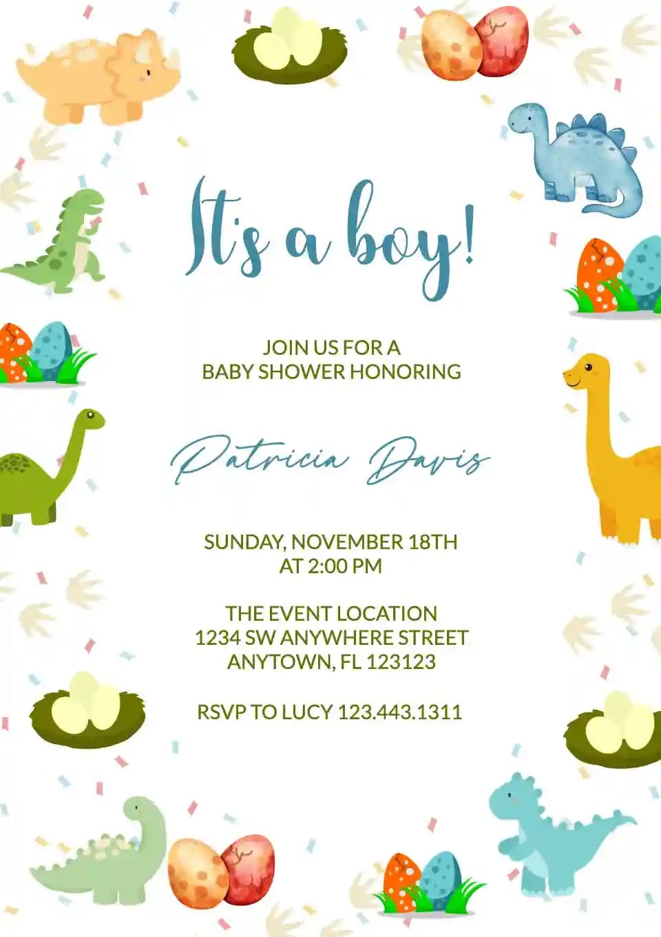 Baby Shower Uitnodigingen - Dinosaurus Avontuur