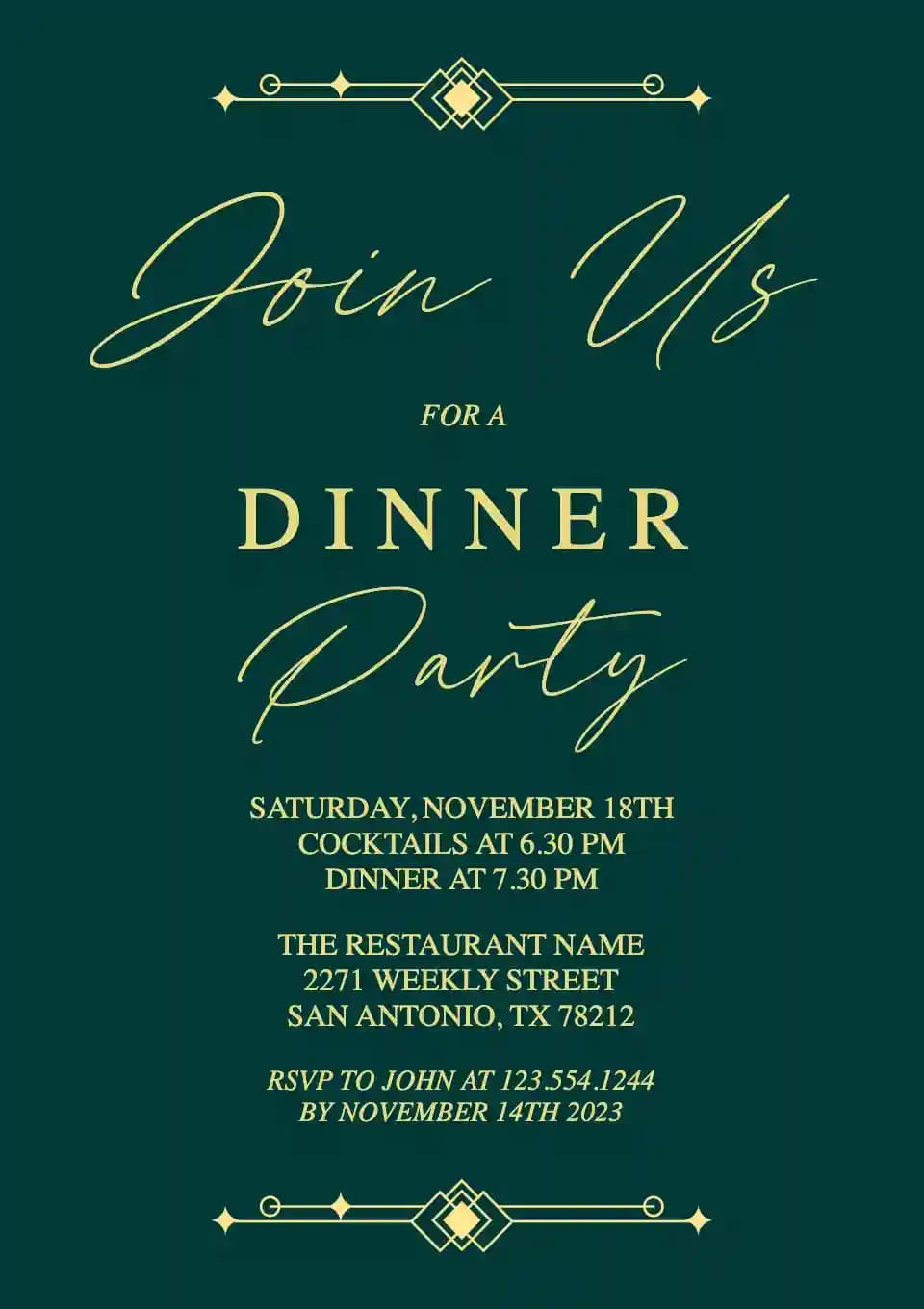 Dinner Party Invitations - Green Background