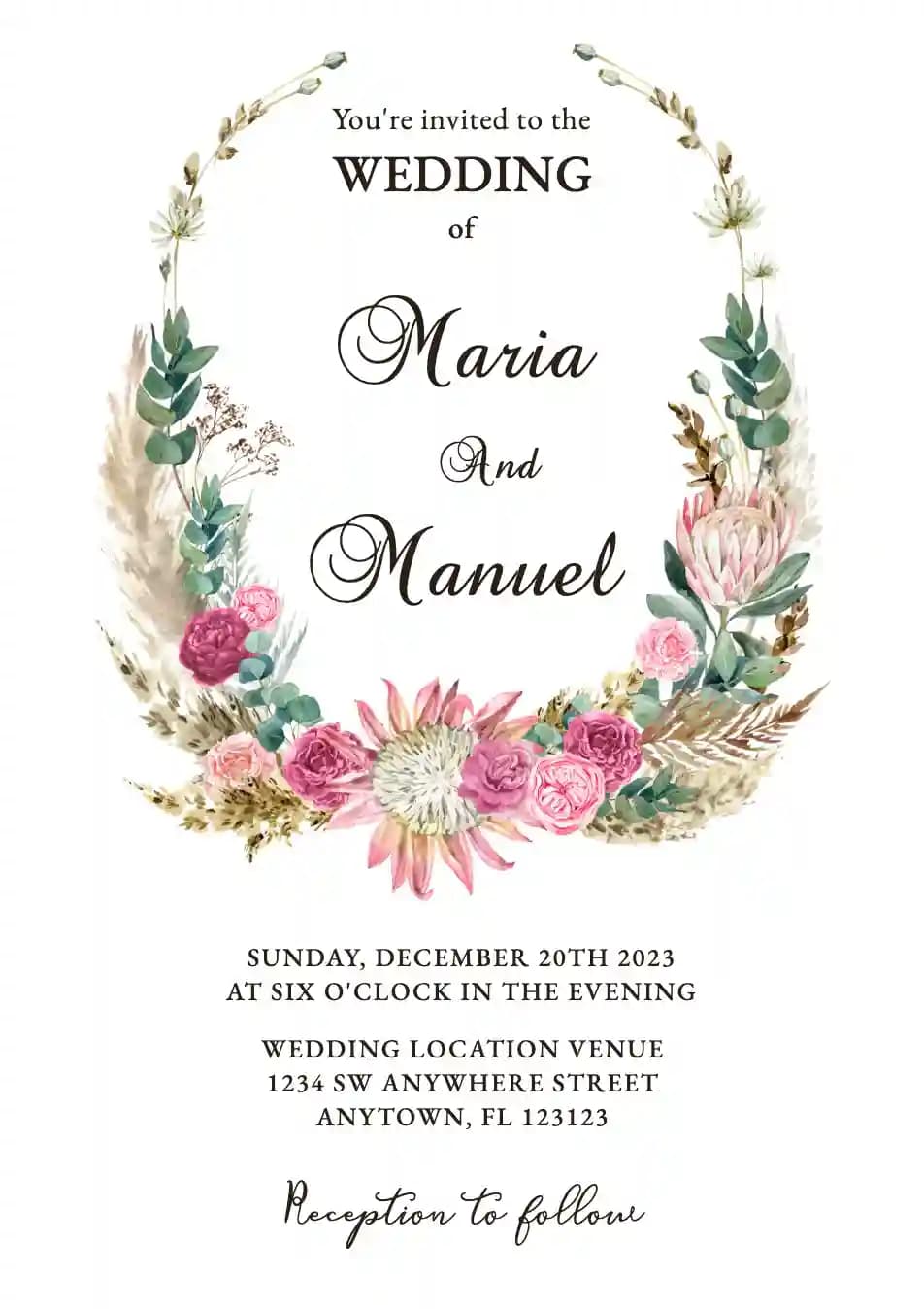 Invitaciones De Boda - Corona Boho Acuarela