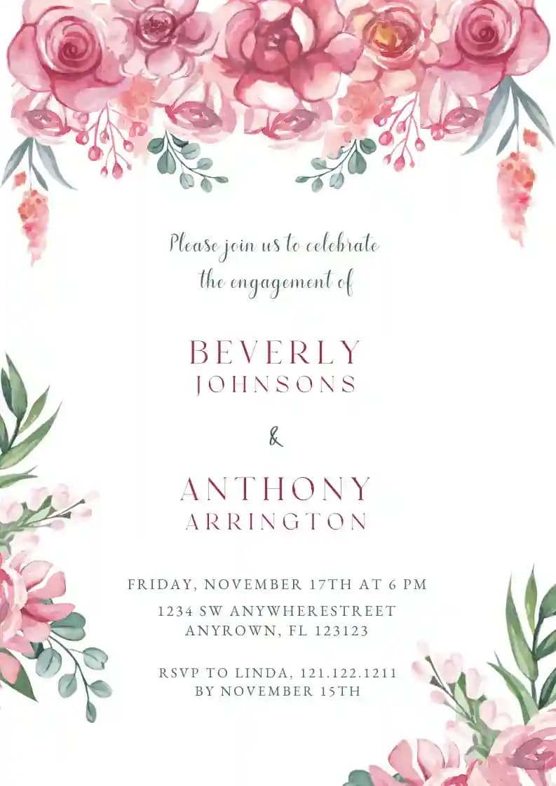 Invitaciones Para Fiesta De Compromiso - Rosas Rosadas Encantadoras