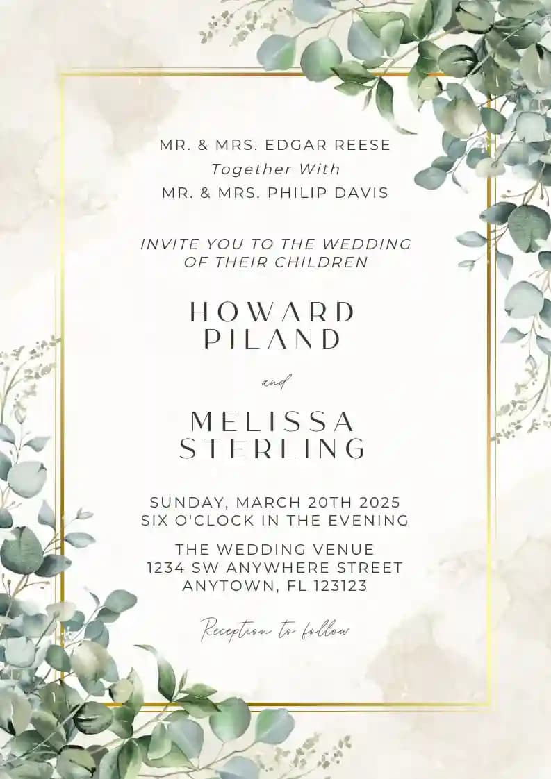 Wedding Invitations - Beautiful Eucalyptus