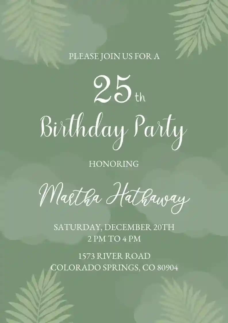 Adults Birthday Invitations - Green Birthday Party Template