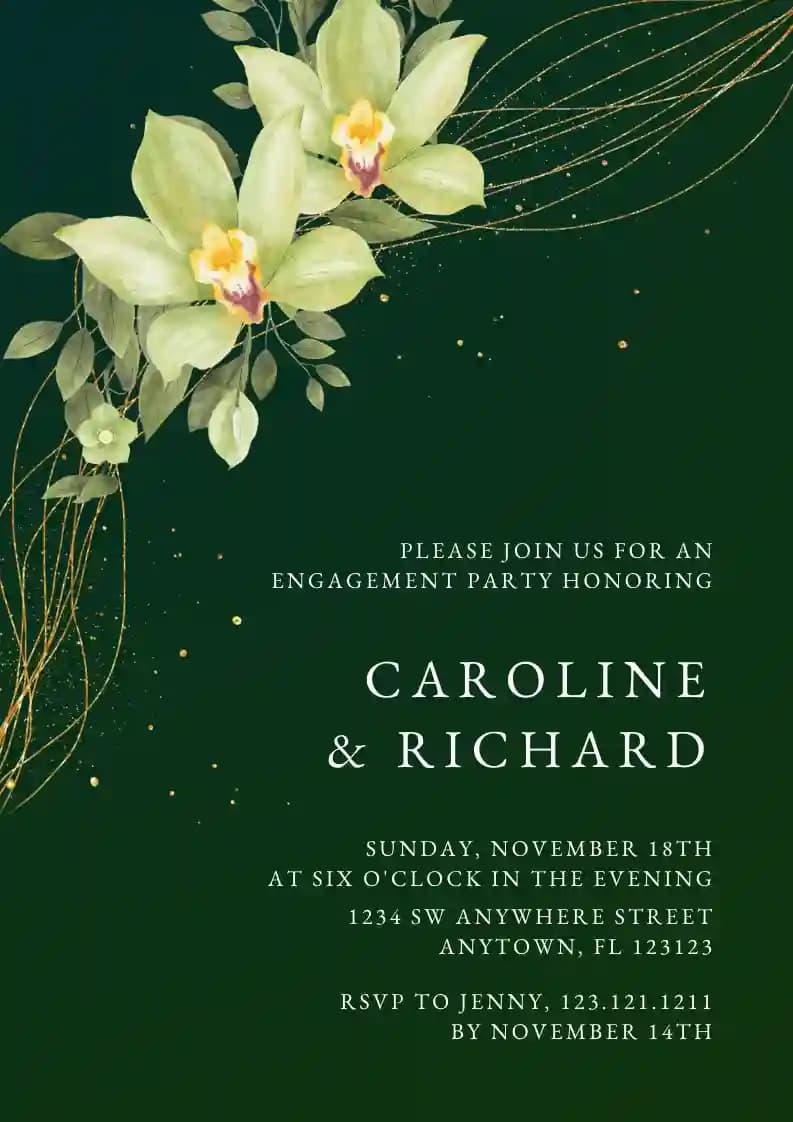 Invitations De Fête De Fiançailles - Fleurs Vertes Avec De L'or