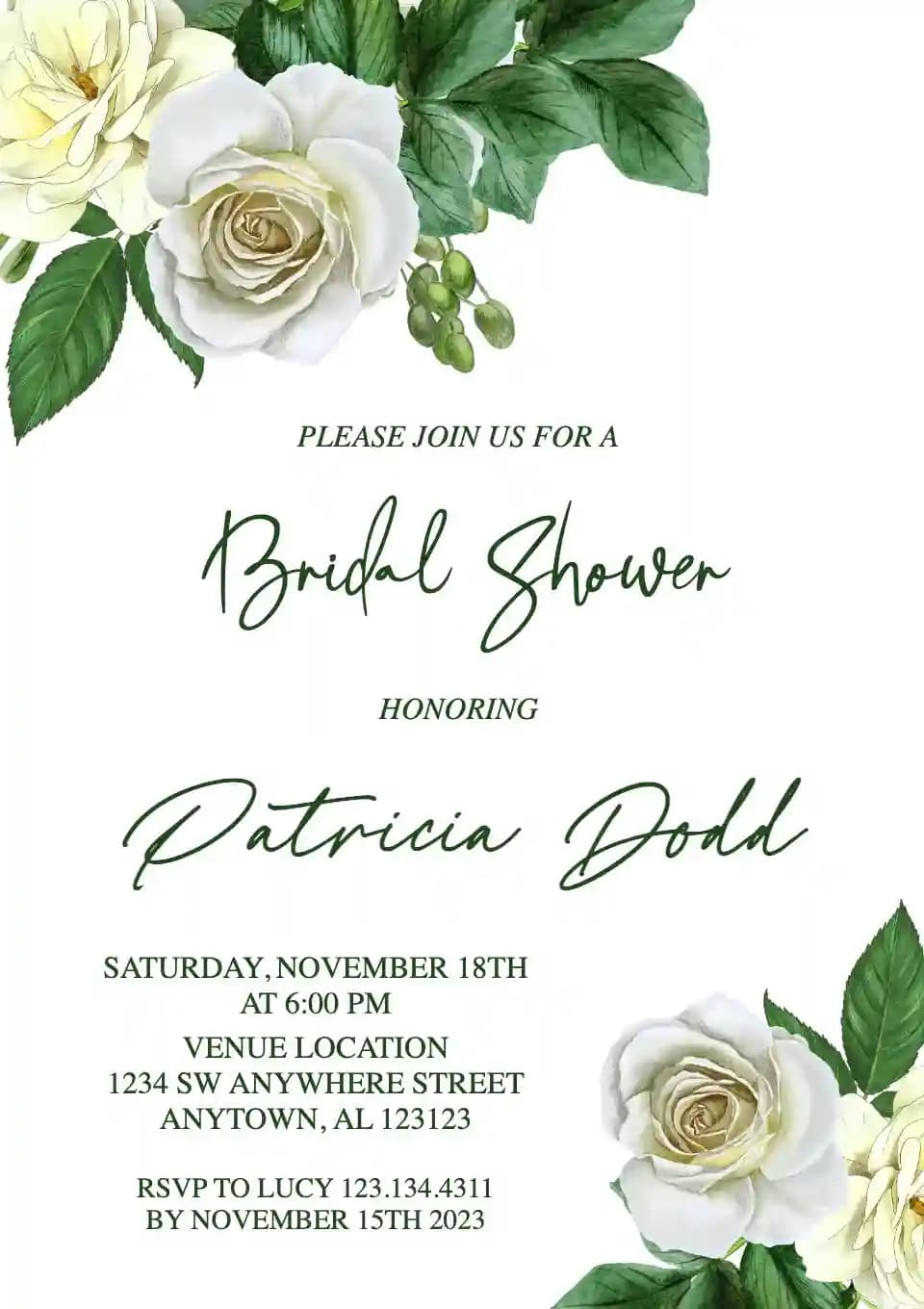 Undangan Bridal Shower - Buket Mawar Putih
