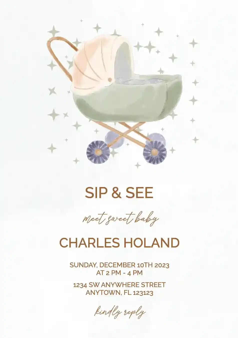Invitaciones Sip And See - Carrito De Bebé