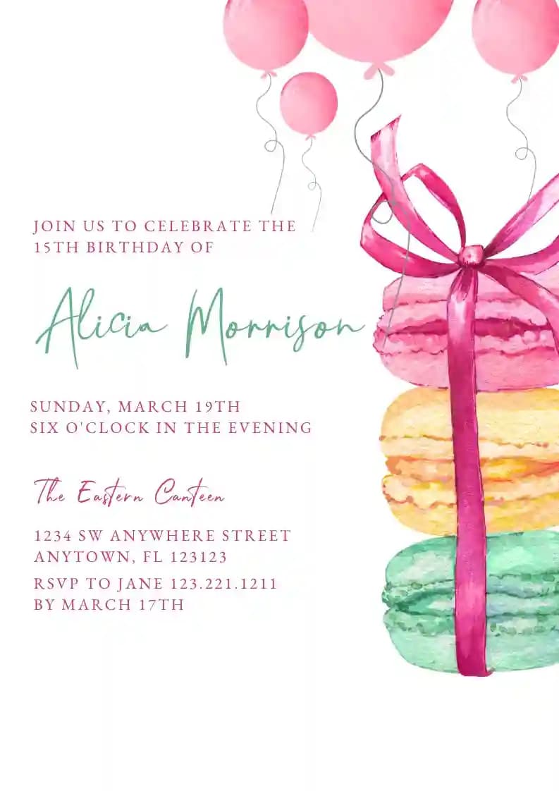 Invitations D'anniversaire Pour Ados - Gâteau Macaron D'anniversaire