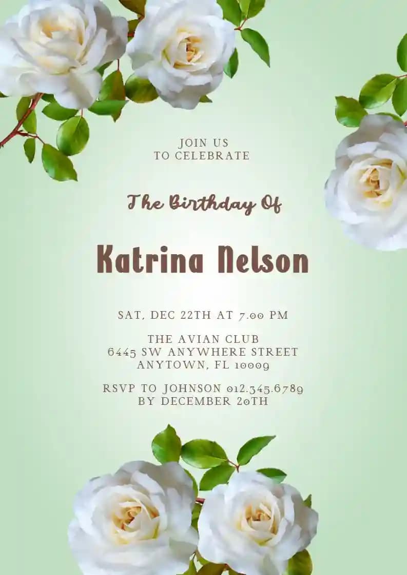 Invitaciones De Cumpleaños Para Adultos - Rosas Blancas