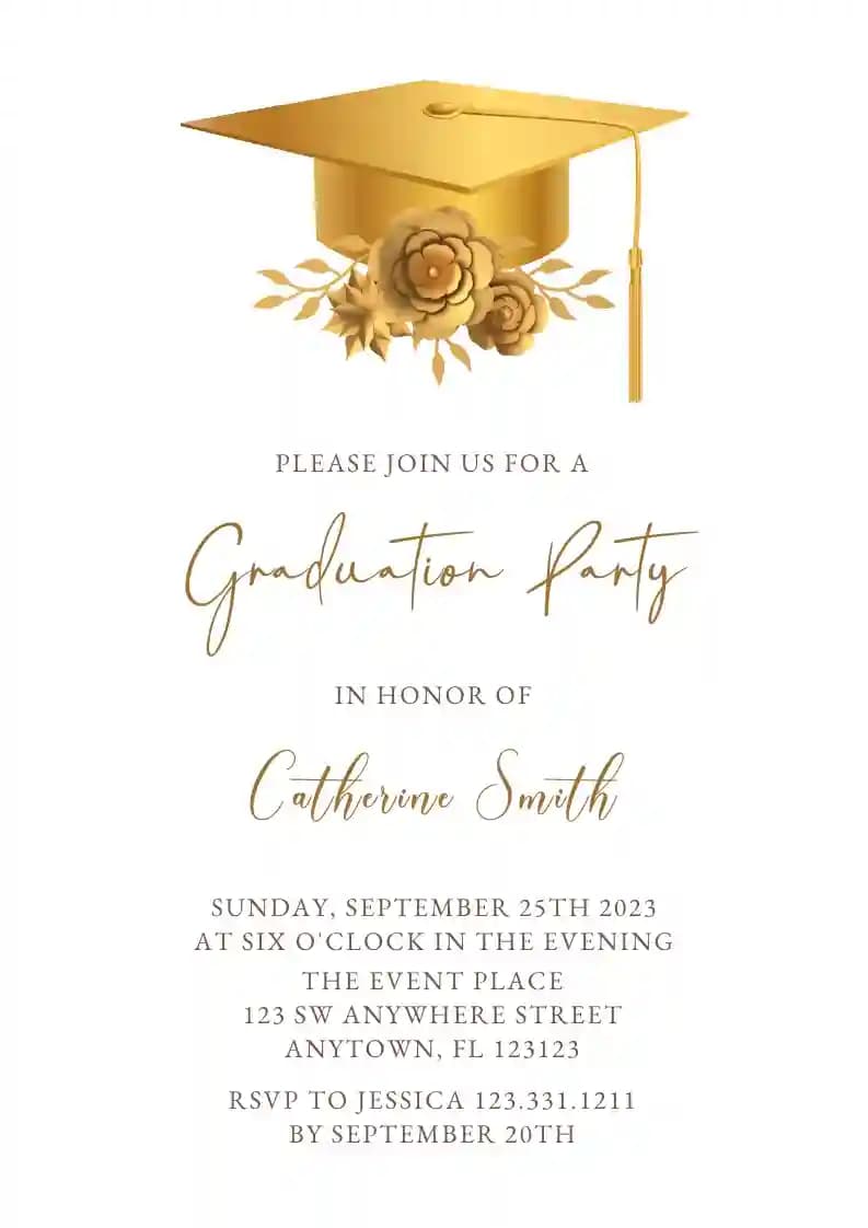 Graduation Party Invitations - Golden Flower