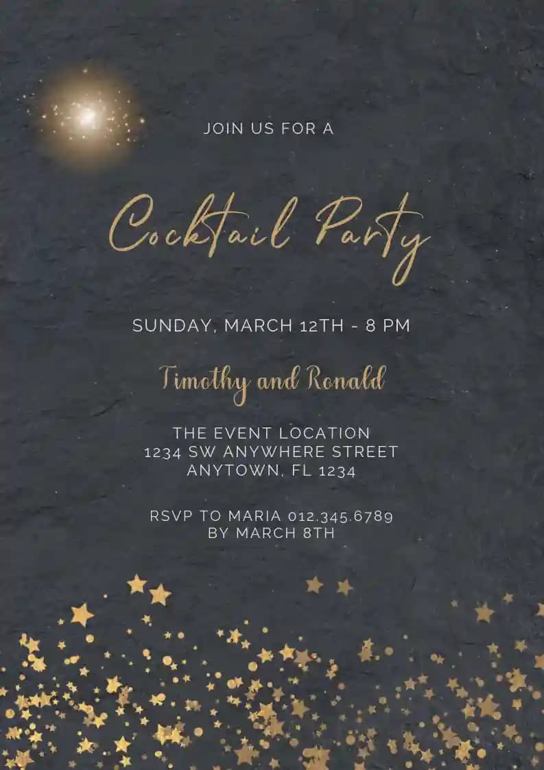 Cocktail Party Invitations - Gold Star Confetti