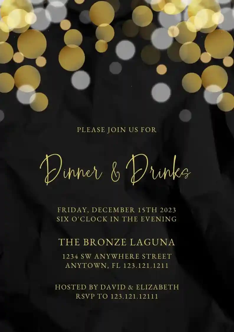 Dinner Party Invitations - Gold Bokeh