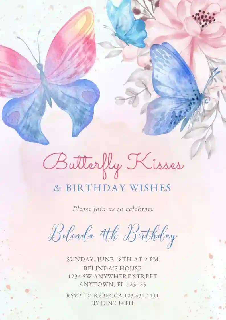 Kids Birthday Invitations - Beautiful Butterfly