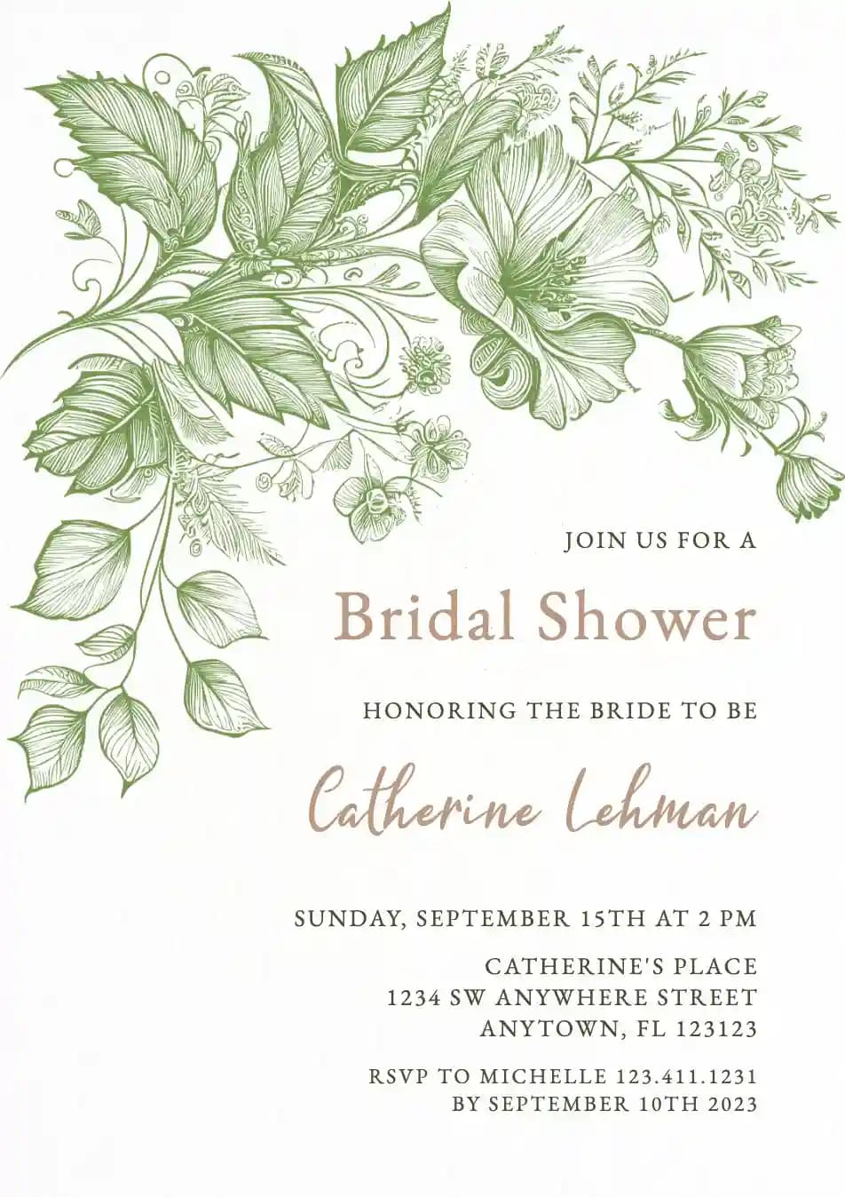 Invitations De Bridal Shower - Ornement De Fleur Verte
