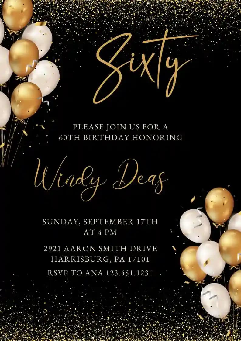 Invitaciones De Cumpleaños Para Adultos - Globo Dorado
